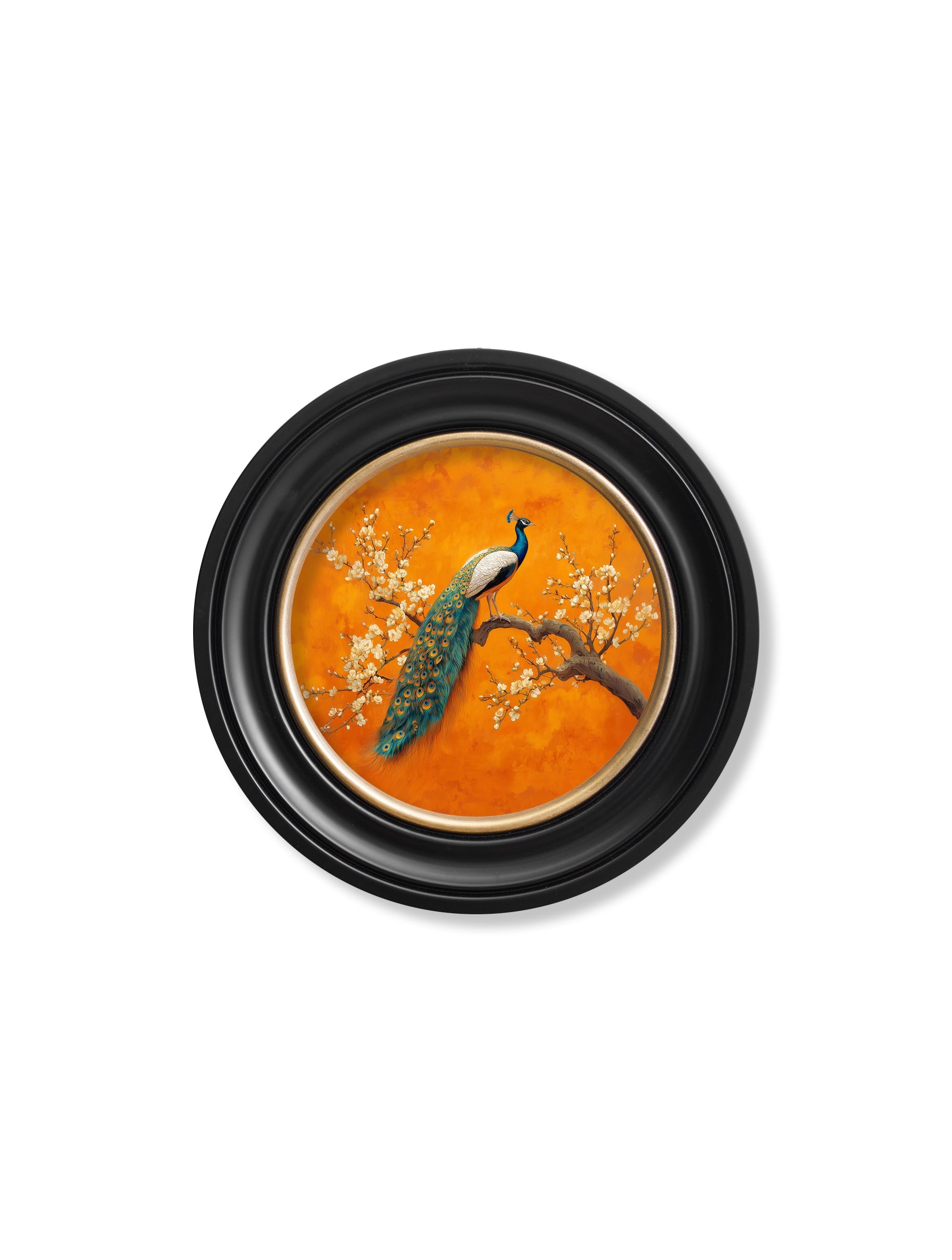 Peacocks In Saffron Garden - Oxford Round Frame - Blythe Living