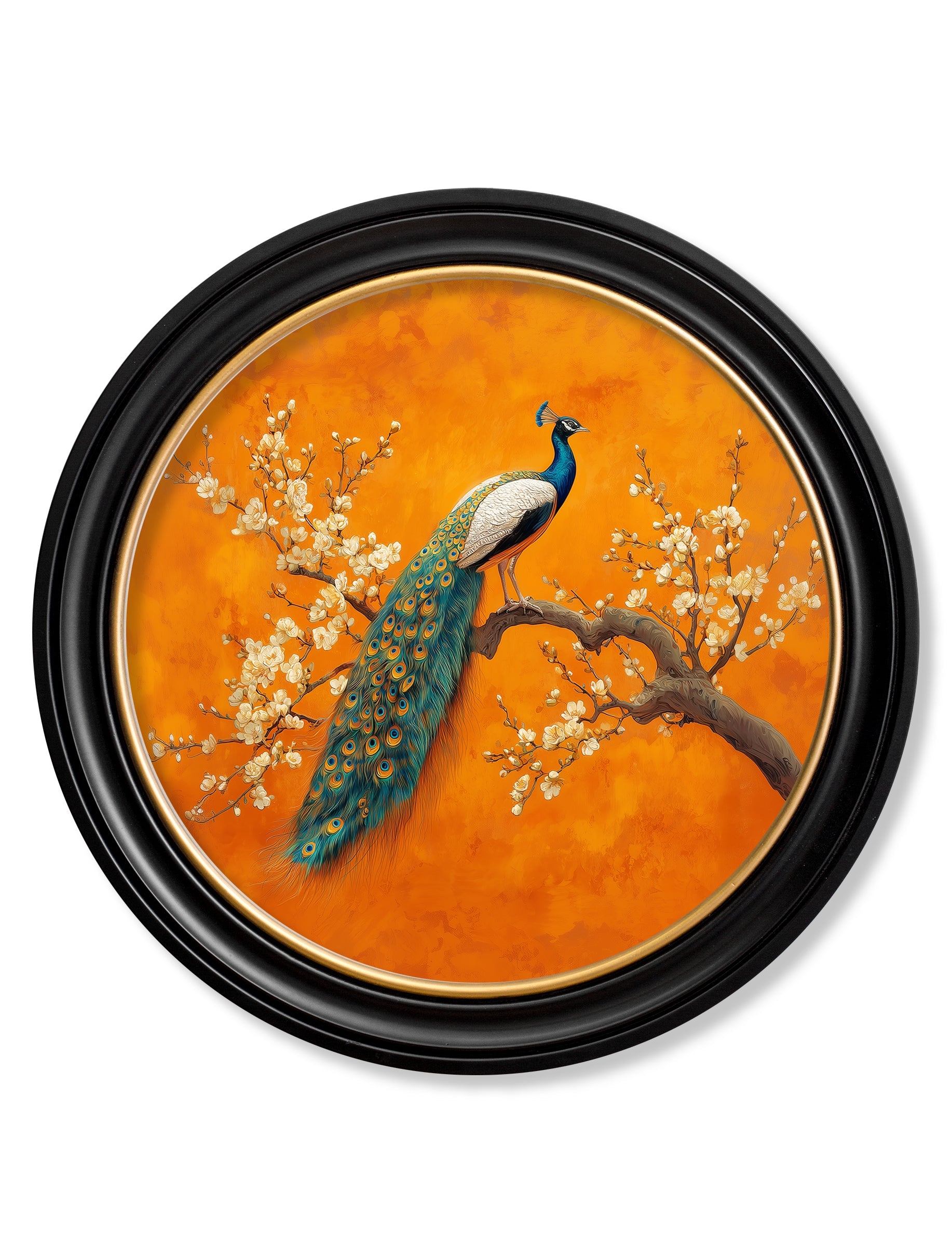 Peacocks In Saffron Garden - Oxford Round Frame - Blythe Living