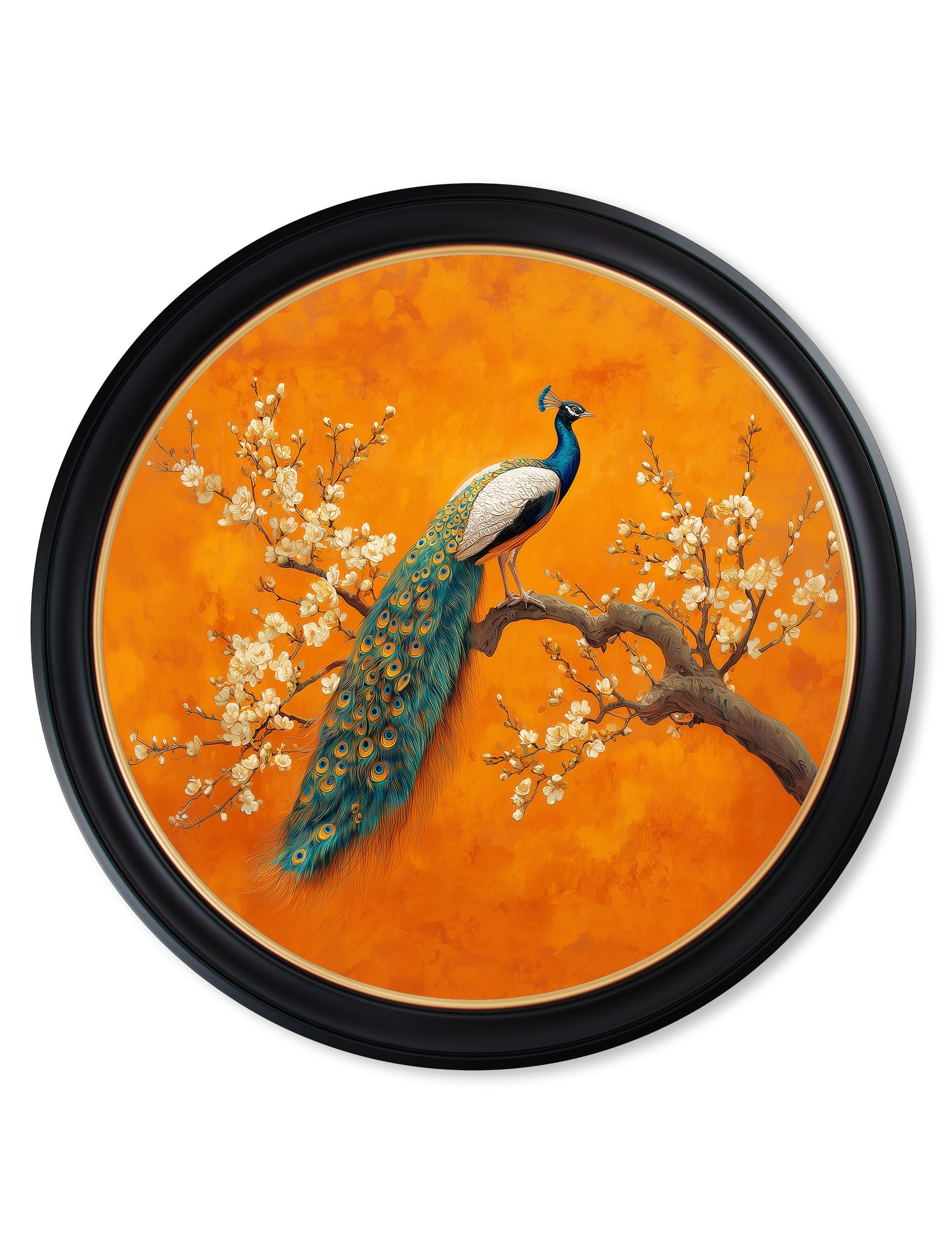 Peacocks In Saffron Garden - Oxford Round Frame - Blythe Living