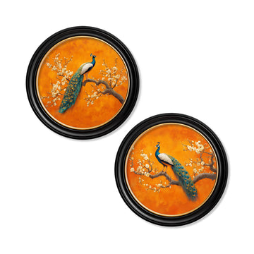 Peacocks In Saffron Garden - Oxford Round Frame - Blythe Living