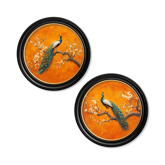 Peacocks In Saffron Garden - Oxford Round Frame - Blythe Living