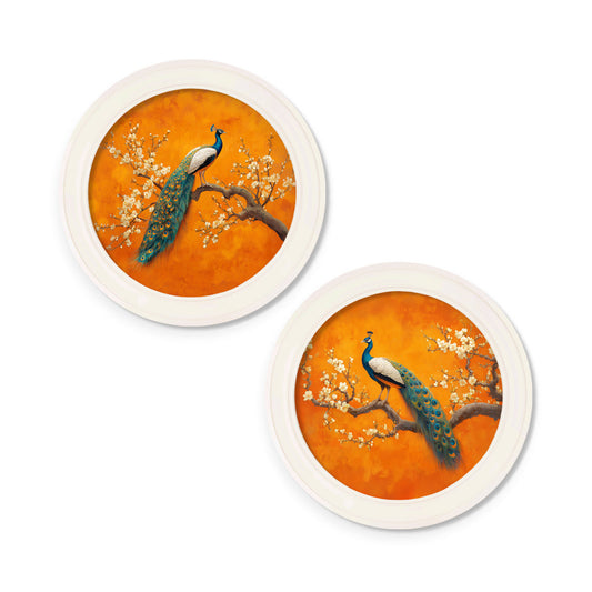 Peacocks In Saffron Garden - Oxford Strong White Round Frame - Blythe Living