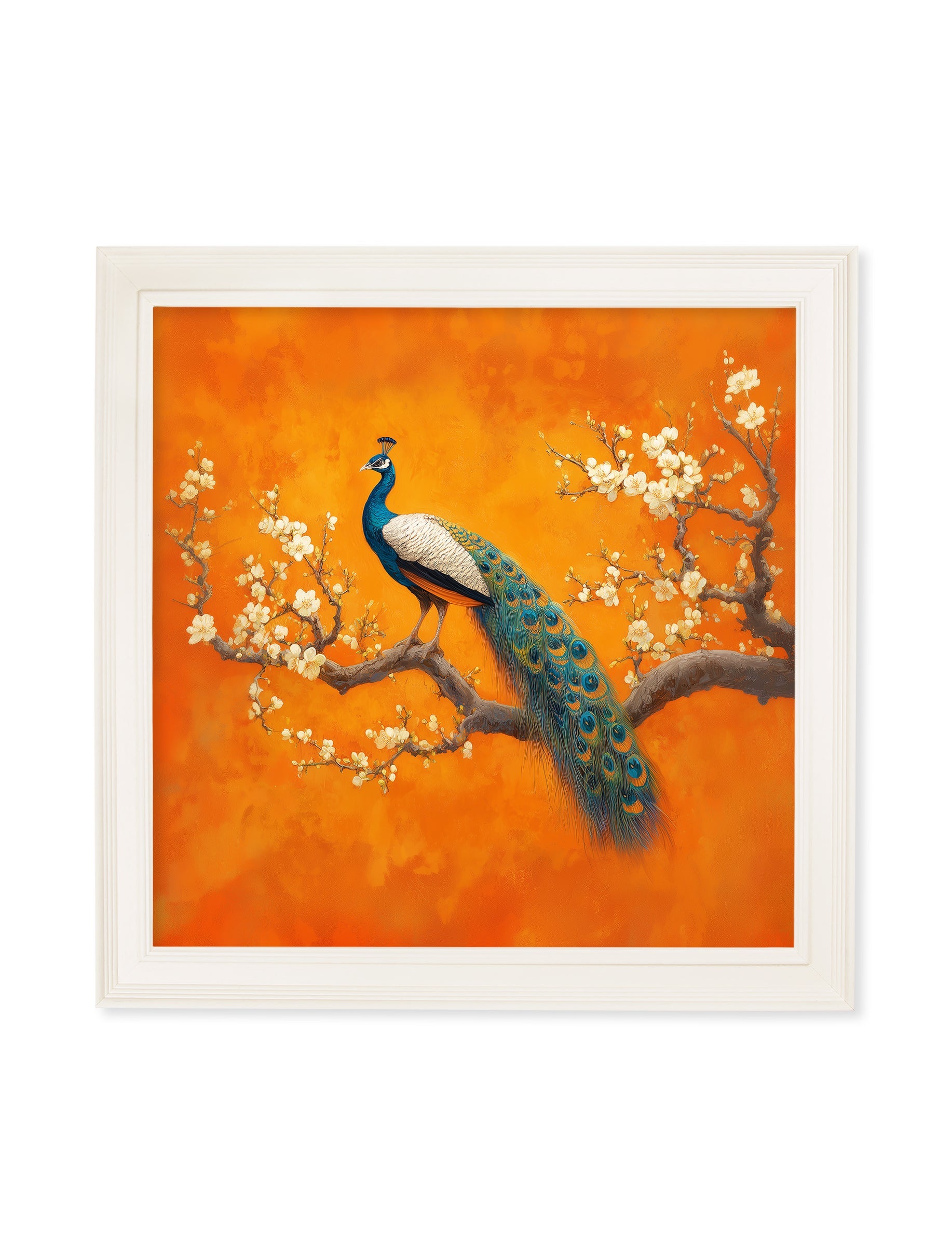 Peacocks In Saffron Garden - Cream Hurstwood Square Frame - Blythe Living