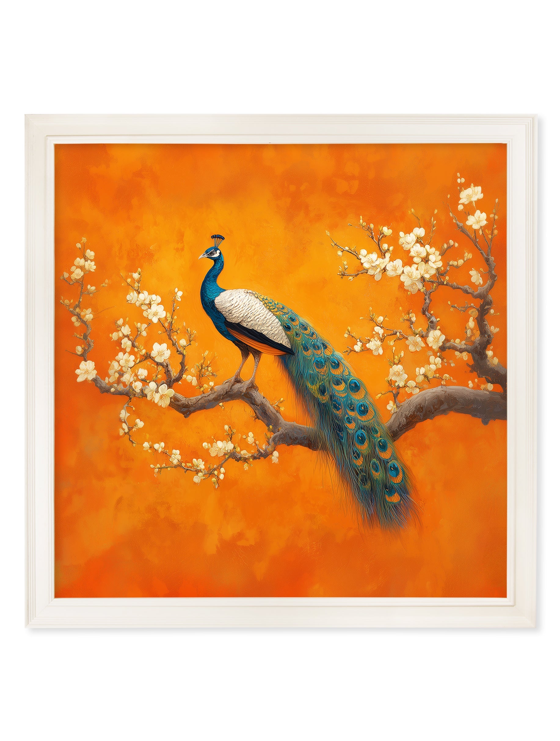 Peacocks In Saffron Garden - Cream Hurstwood Square Frame - Blythe Living