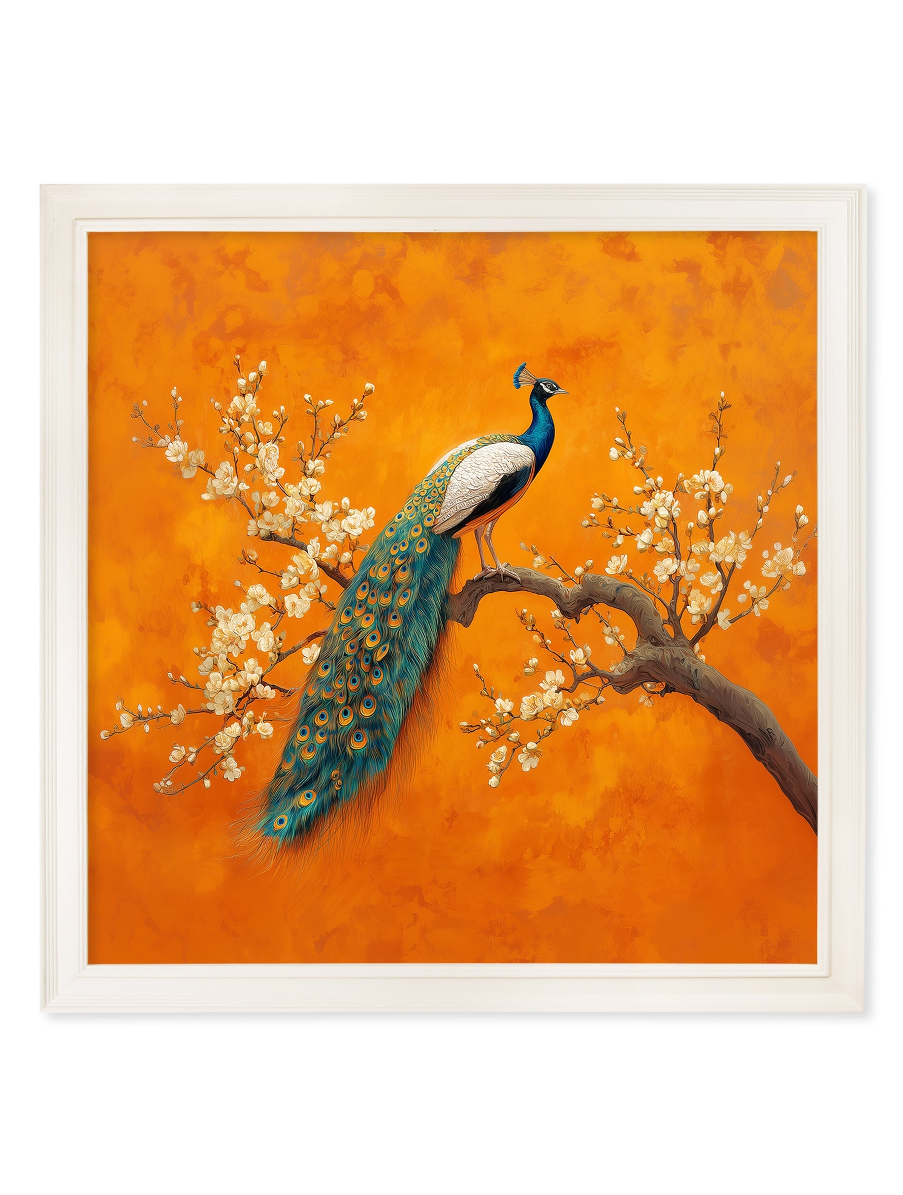 Peacocks In Saffron Garden - Cream Hurstwood Square Frame - Blythe Living