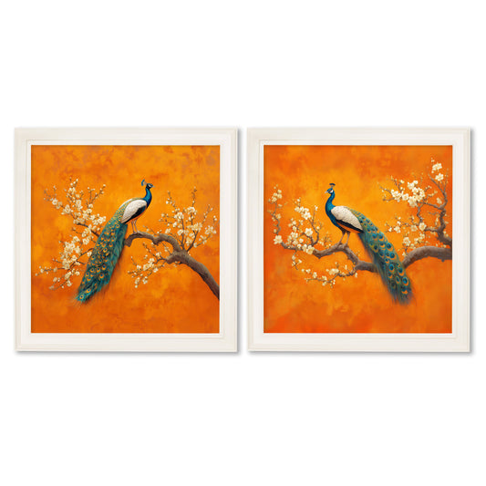 Peacocks In Saffron Garden - Cream Hurstwood Square Frame - Blythe Living