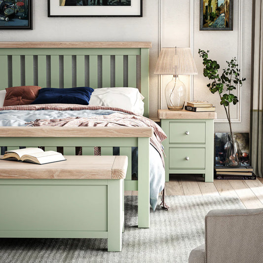 Salcombe 2 Drawer Bedside Table - Sage