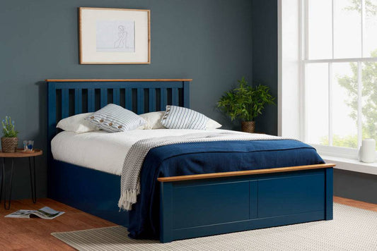 Phoenix Navy Blue Ottoman Bed