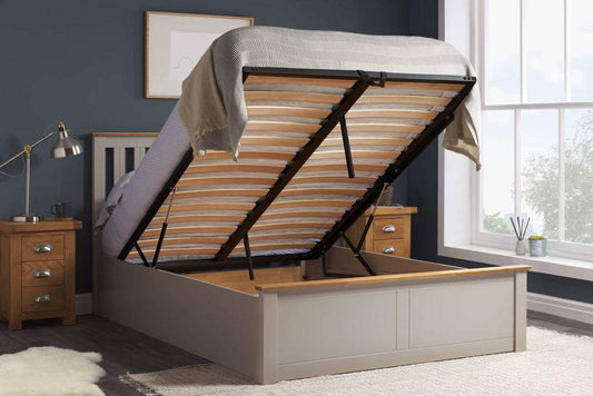 Phoenix Pearl Grey Wooden Ottoman Storage Bed

