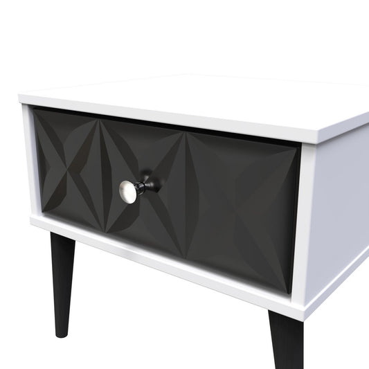 Pixel 1 Drawer Bedside Cabinet with Legs in Deep Black & White Matt