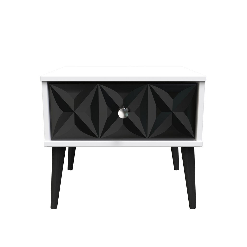 Pixel 1 Drawer Bedside Cabinet with Legs in Deep Black & White Matt for Sale