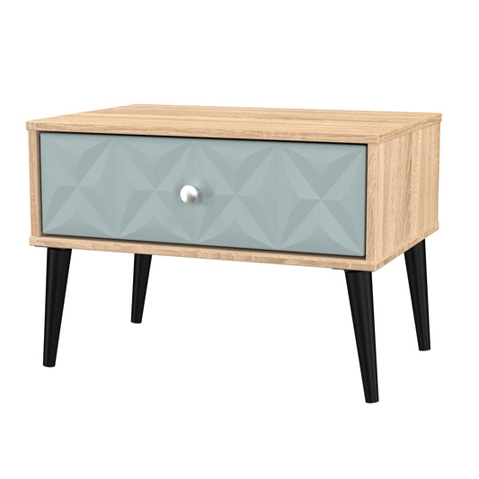 Pixel 1 Drawer Bedside Cabinet with Legs in Duck and Bardolino Oak