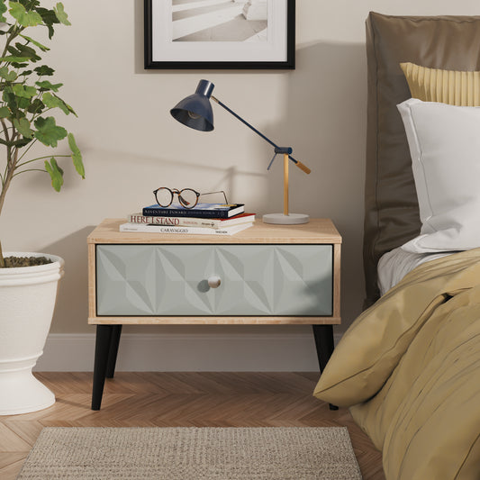 Pixel 1 Drawer Bedside Cabinet with Legs in Duck and Bardolino Oak Colour