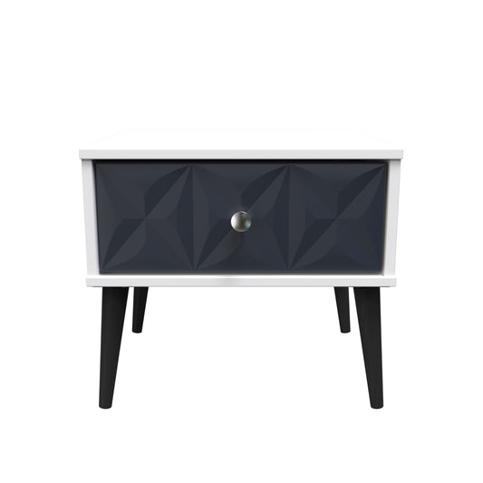 Pixel 1 Drawer Bedside Cabinet with Legs in Indigo Blue and White Matt