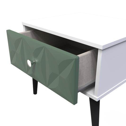 Pixel 1 Drawer Bedside Cabinet with Legs in Labrador and White Matt 