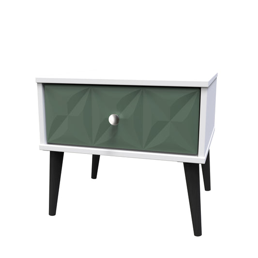 Pixel 1 Drawer Bedside Cabinet with Legs in Labrador and White Matt Colour