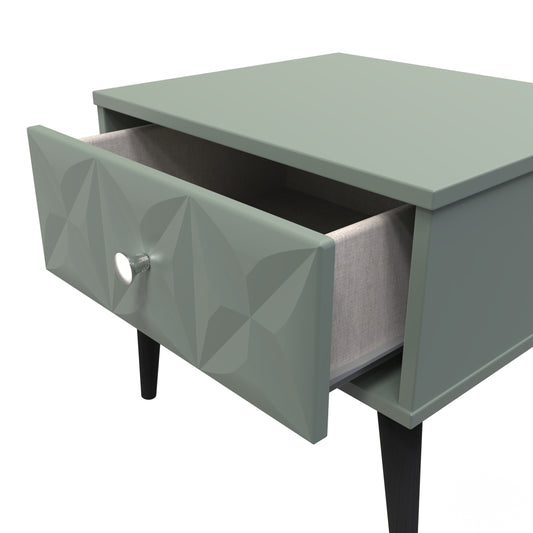 Pixel 1 Drawer Bedside Cabinet with Legs in Reed Green Colour