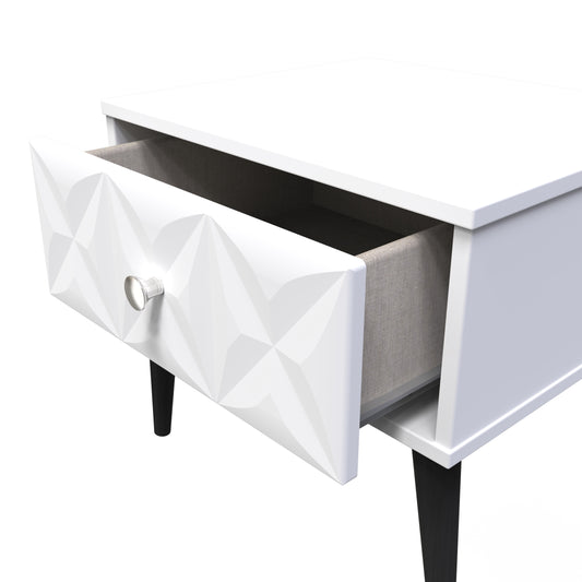 Pixel 1 Drawer Bedside Cabinet with Legs in White Matt 