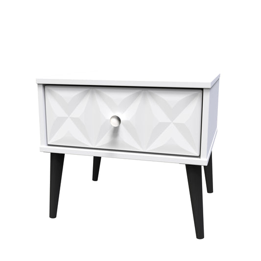 Pixel 1 Drawer Bedside Cabinet with Legs in White Matt Colour