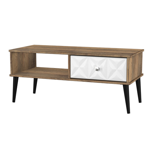 Pixel 1 Drawer Coffee Table in White Matt & Vintage Oak