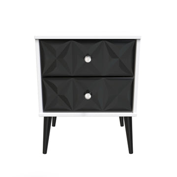 Pixel 2 Drawer Bedside Cabinet in Deep Black & White Matt