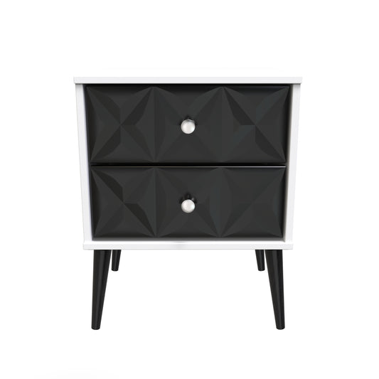 Pixel 2 Drawer Bedside Cabinet in Deep Black & White Matt