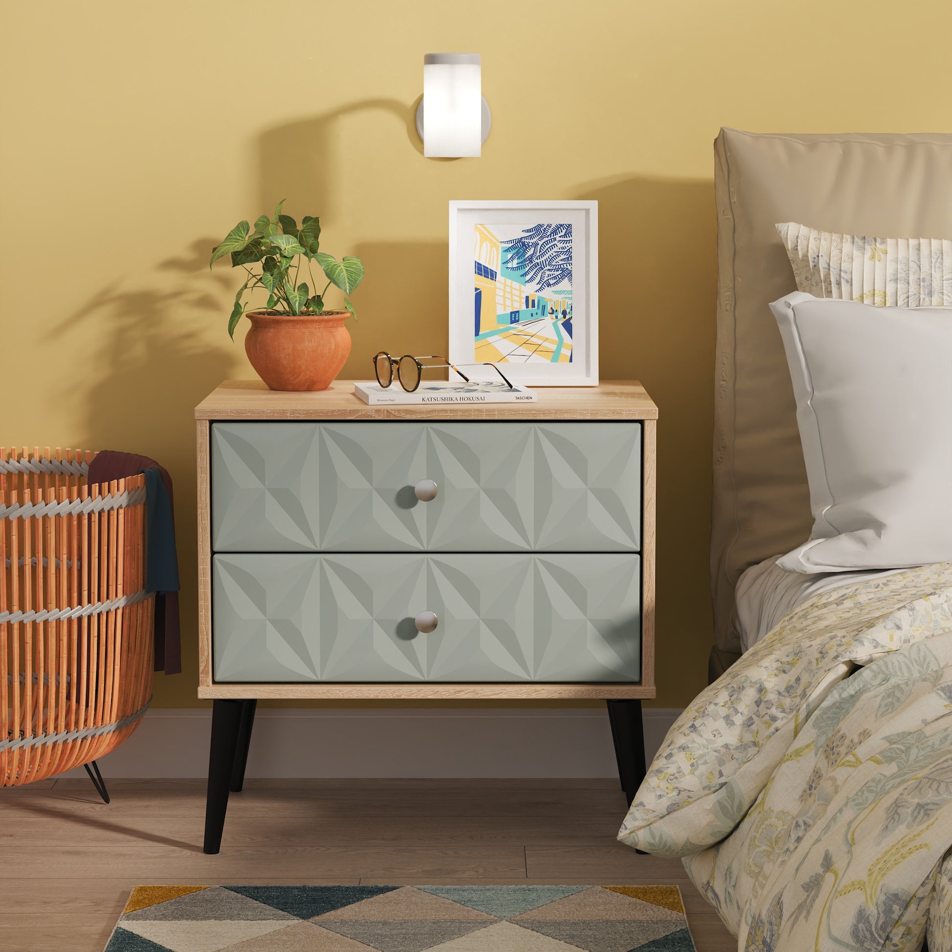 Pixel 2 Drawer Bedside Cabinet in Duck and Bardolino Oak Colour