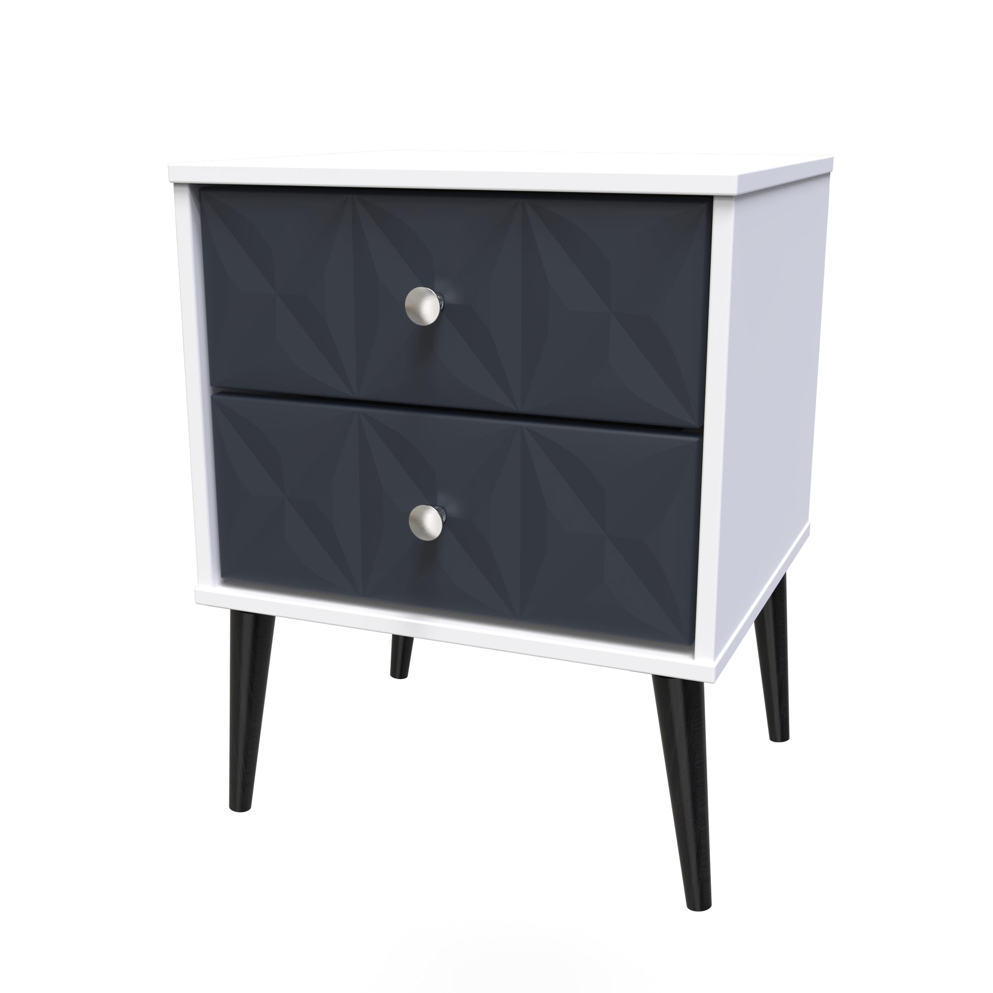 Pixel 2 Drawer Bedside Cabinet in Indigo Blue and White Matt Colour