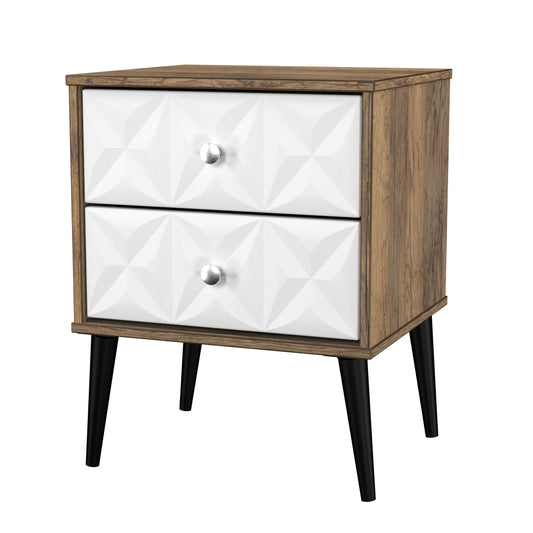 Pixel 2 Drawer Bedside Cabinet in White Matt and Vintage Oak 