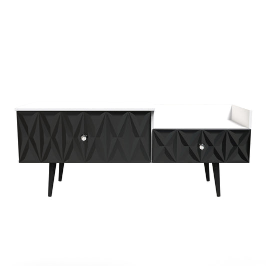 Pixel 2 Drawer TV Console Unit in Deep Black and White Matt Colour