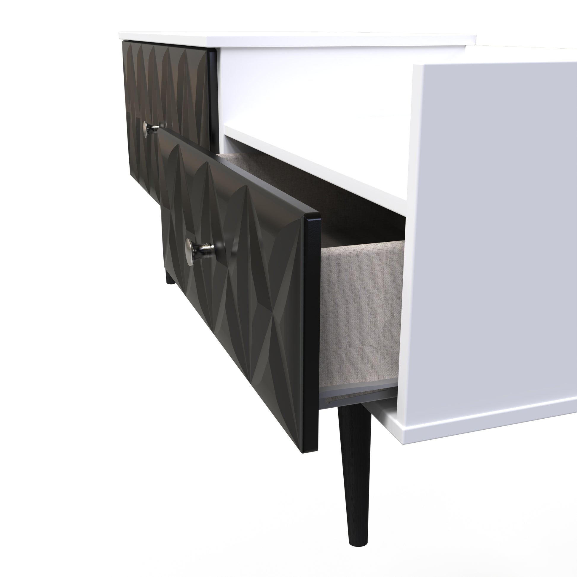 Pixel 2 Drawer TV Console Unit in Deep Black and White Matt Colour for Sale