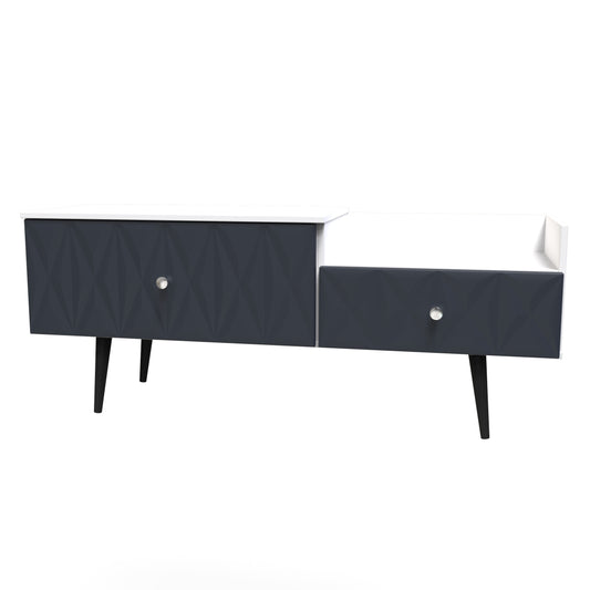 Pixel 2 Drawer TV Console Unit in Indigo Blue and White Matt Colour