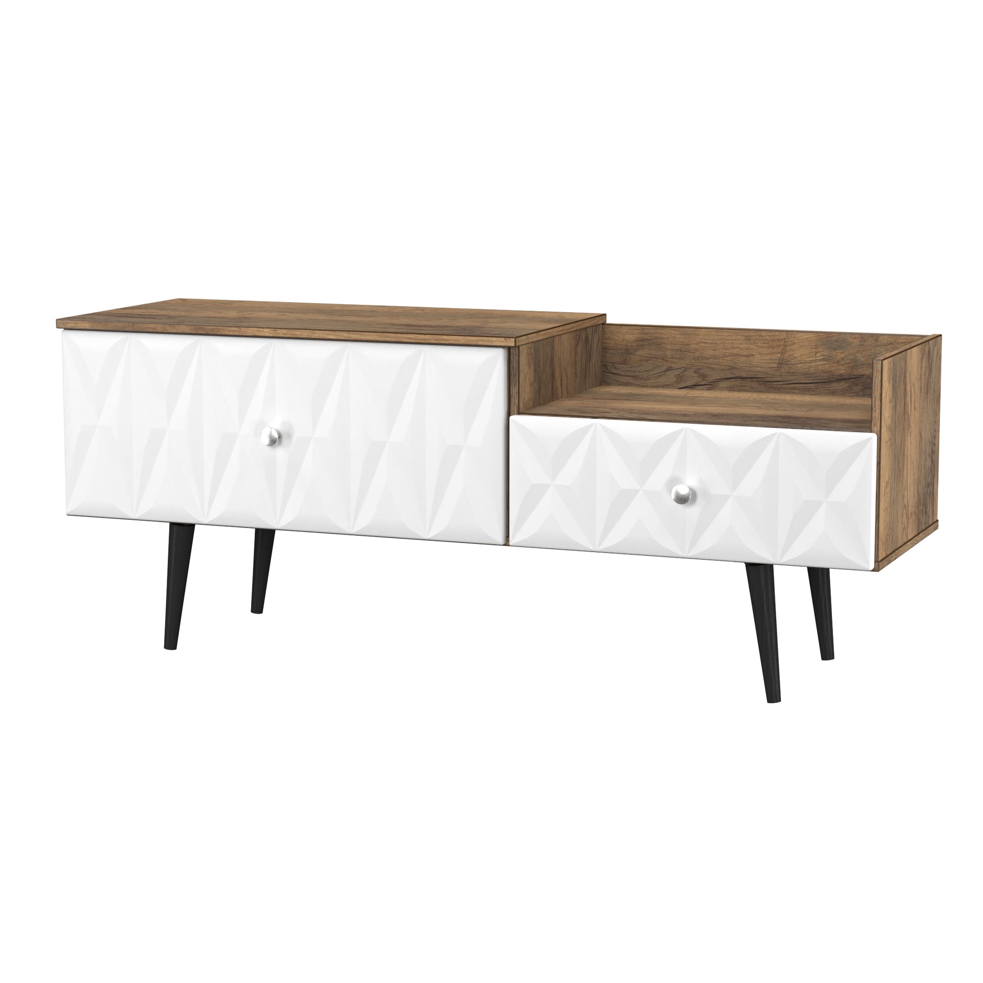 Pixel 2 Drawer TV Console Unit in White Matt and Vintage Oak