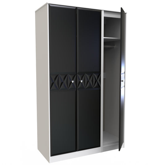 Pixel 3 Door Wardrobe in Deep Black & White Matt Colour