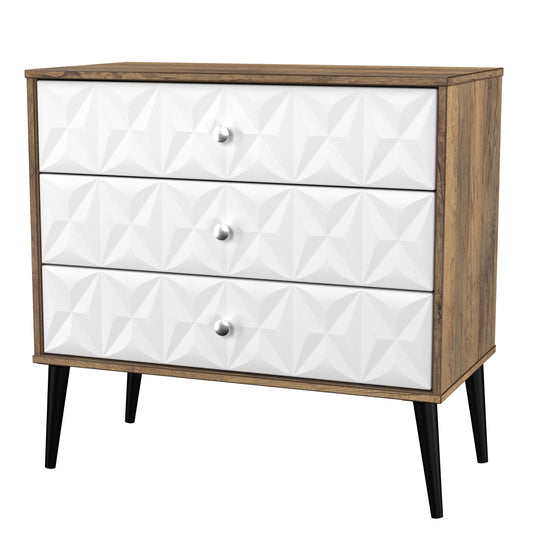 Pixel 3 Drawer Chest in White Matt and Vintage Oak 