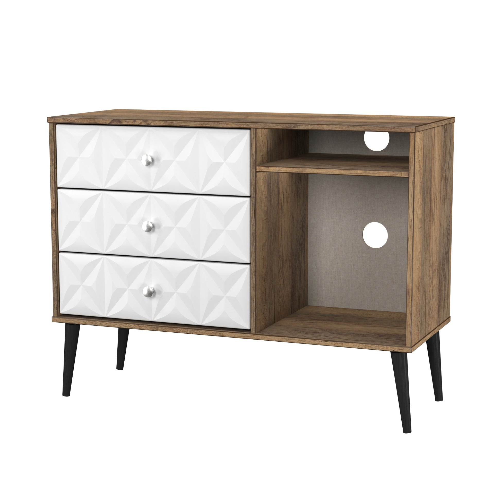 Pixel 3 Drawer TV Unit in White Matt and Vintage Oak for Sale