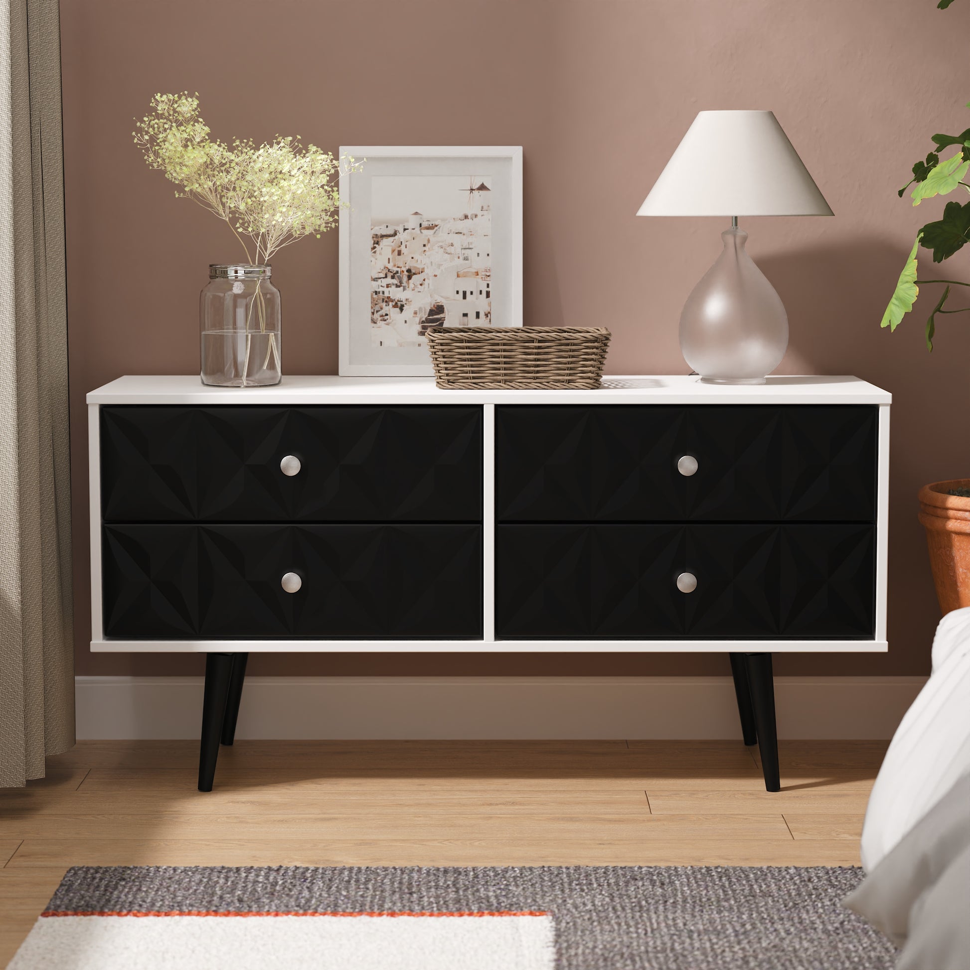 Pixel 4 Drawer Bed Box in Deep Black & White Matt Colour