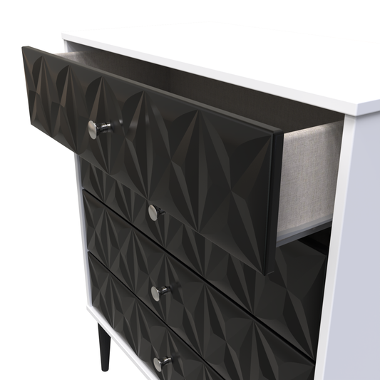 Pixel 4 Drawer Chest in Deep Black & White Matt Colour