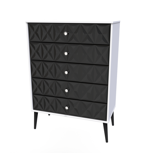 Pixel 5 Drawer Chest in Deep Black & White Matt