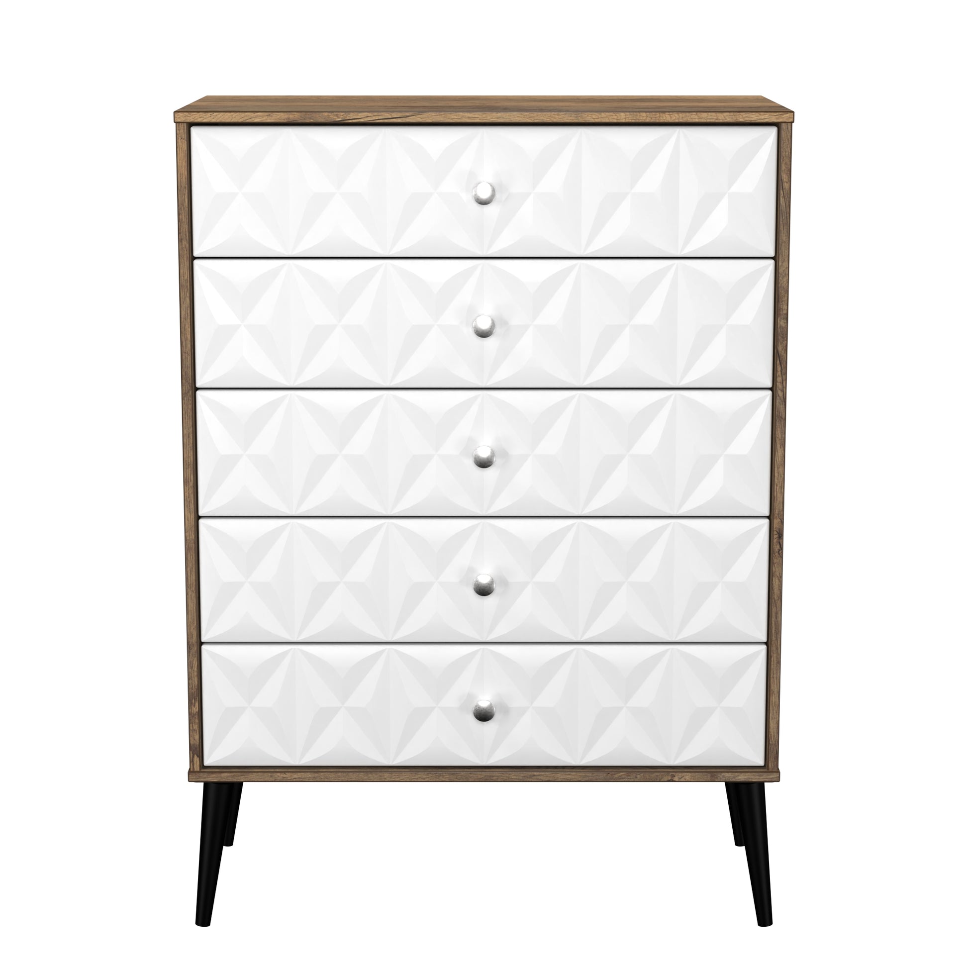 Pixel 5 Drawer Chest in White Matt and Vintage Oak 