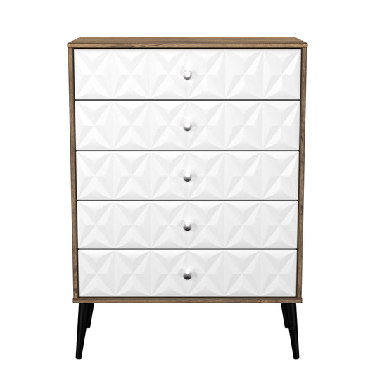 Pixel 5 Drawer Chest in White Matt and Vintage Oak 