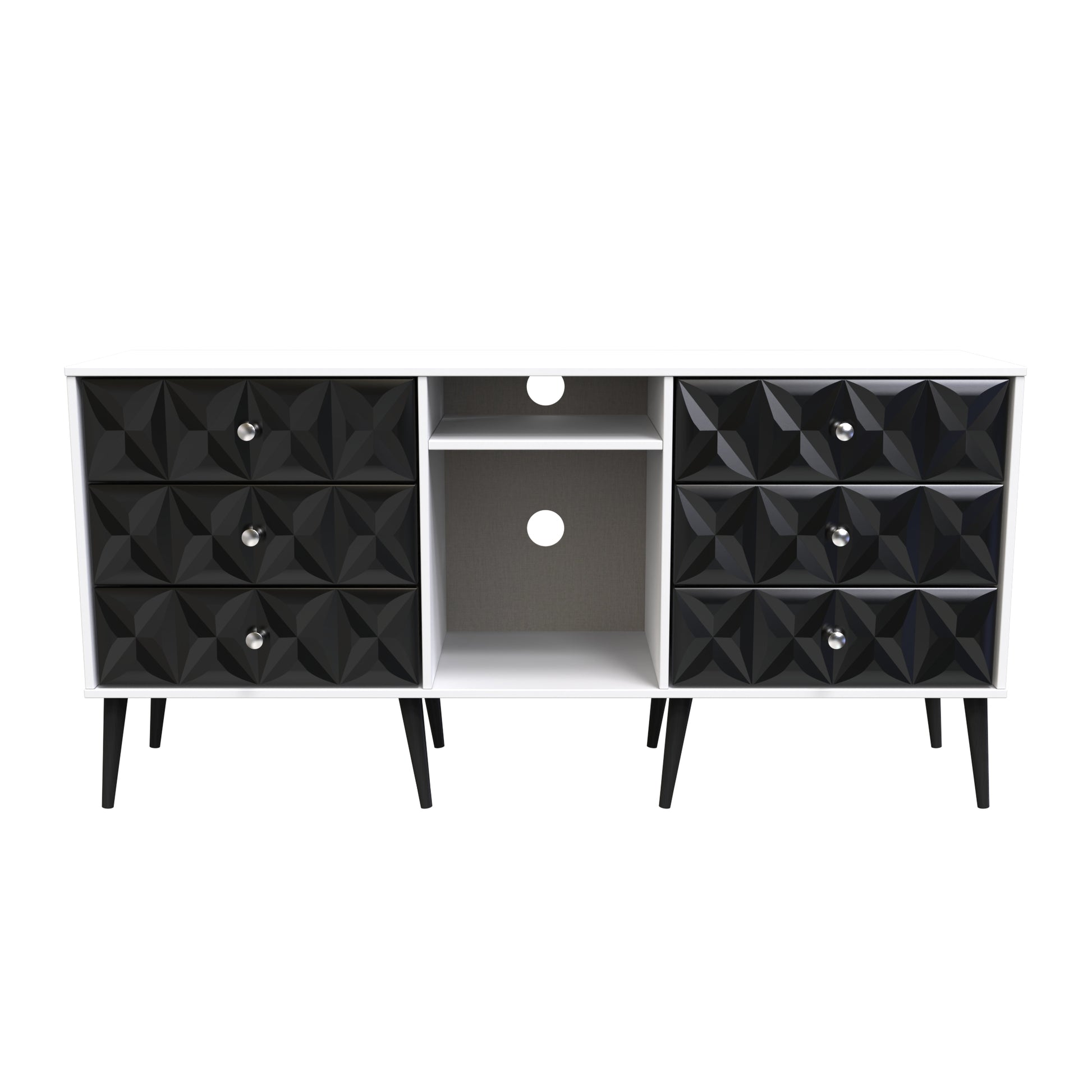 Pixel 6 Drawer TV Console Unit in Deep Black and White Matt