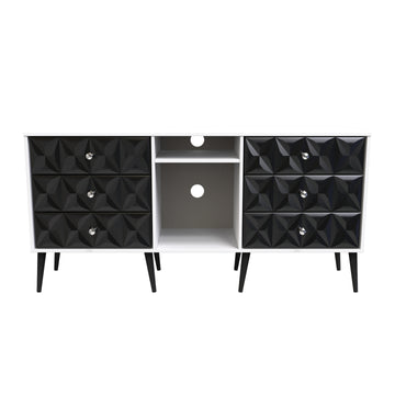 Pixel 6 Drawer TV Console Unit in Deep Black and White Matt
