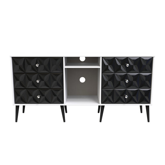 Pixel 6 Drawer TV Console Unit in Deep Black and White Matt