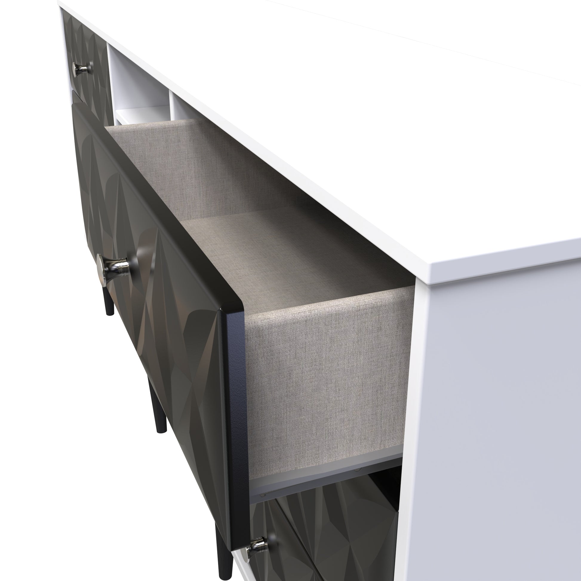Pixel 6 Drawer TV Console Unit in Deep Black and White Matt Colour