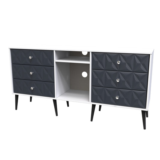 Pixel 6 Drawer TV Console Unit in Indigo Blue and White Matt