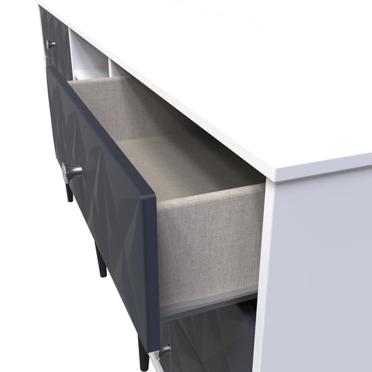 Pixel 6 Drawer TV Console Unit in Indigo Blue and White Matt Colour