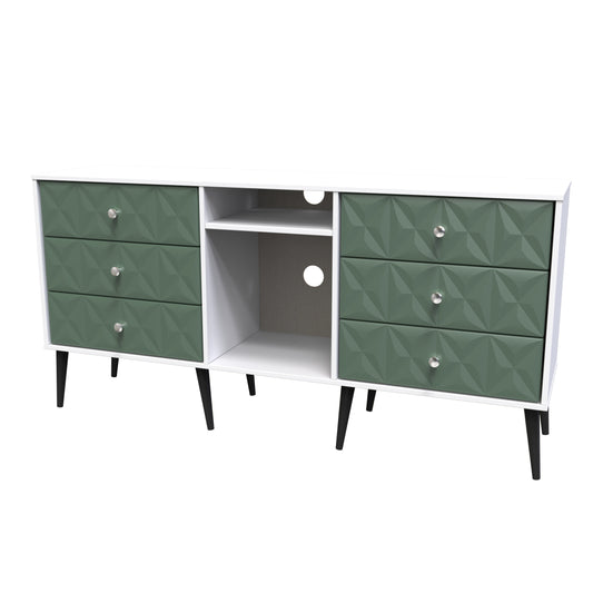 Pixel 6 Drawer TV Console Unit in Labrador and White Matt