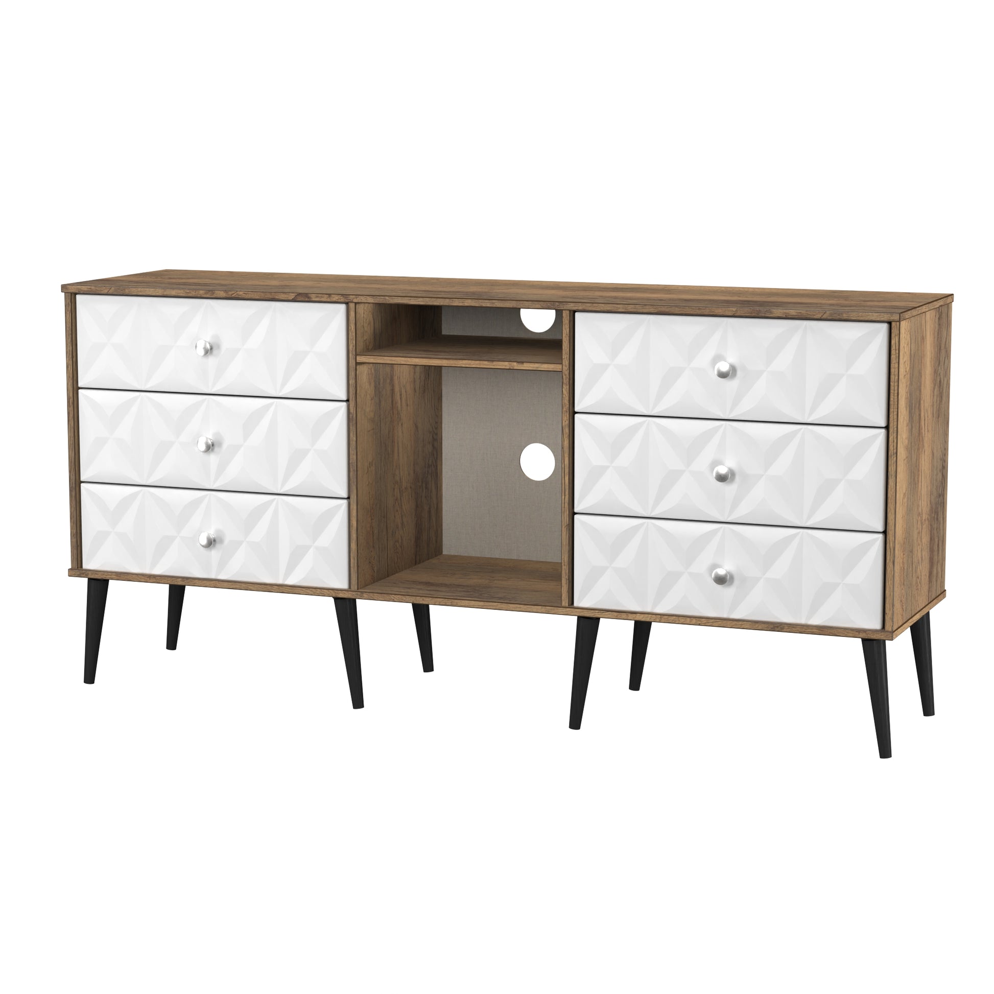 Pixel 6 Drawer TV Console Unit in White Matt and Vintage Oak
