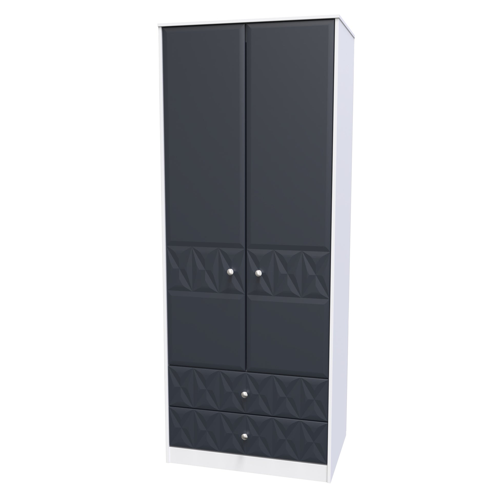 Pixel Tall 2 Drawer Wardrobe in Indigo Blue and White Matt Colour